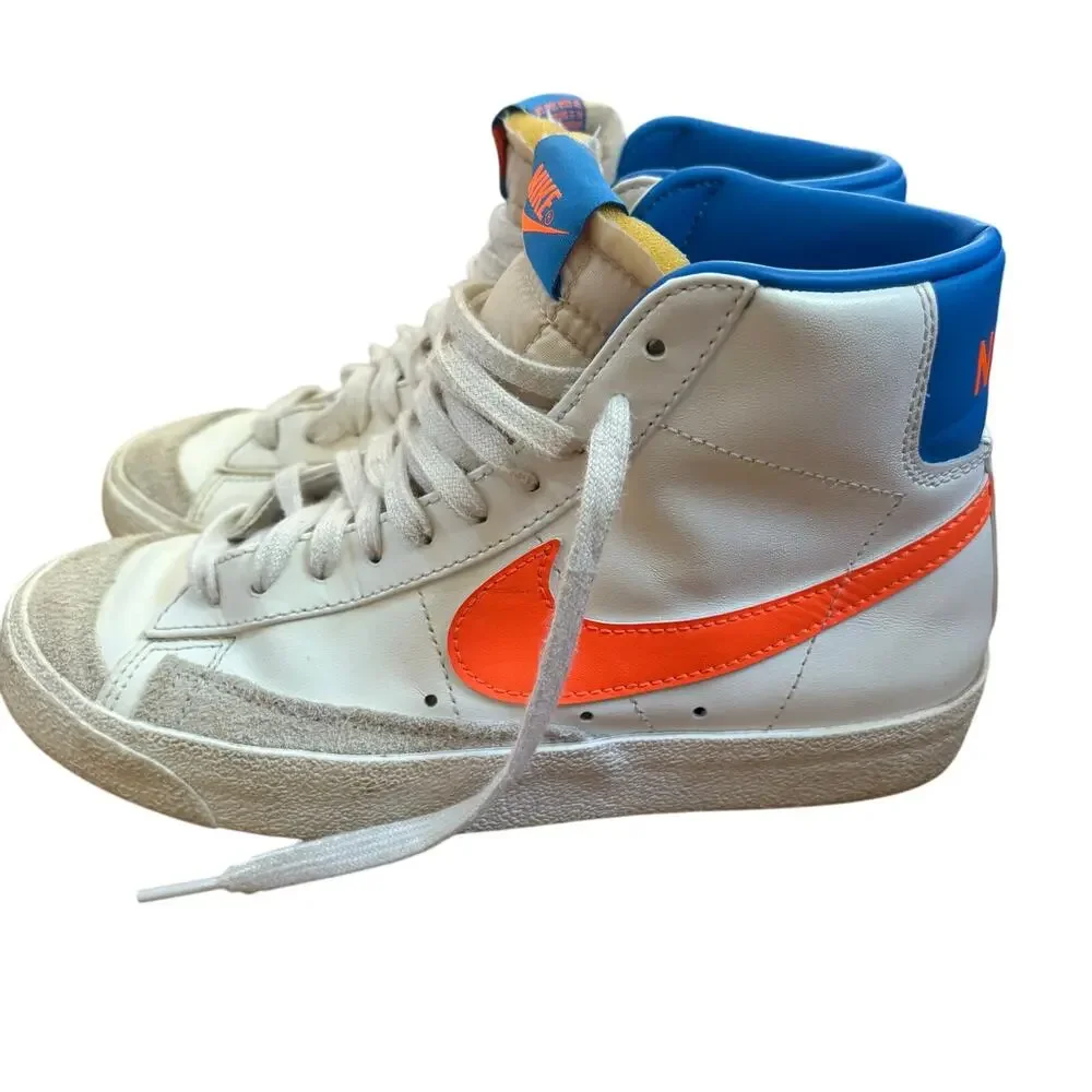 Nike Blazers white‎ royal blue neon orange high top lace up sneakers SIZE 7